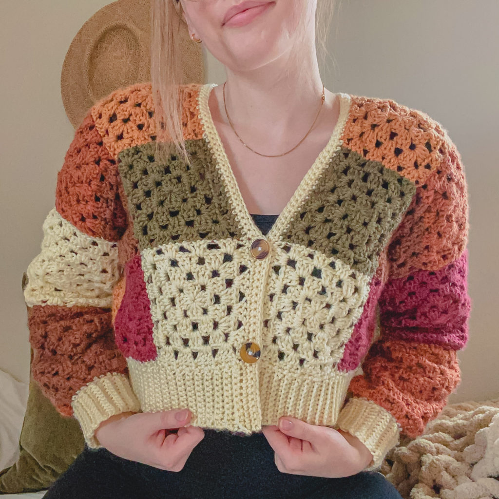 New Crochet Hexagon Cardigan / Jacket - Brown, Green, White, Fall Colors